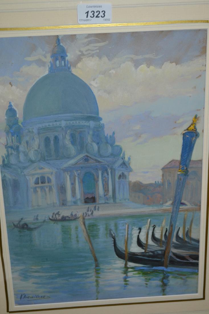K. Arimi Van, signed gouache, boats near the Venice: K. Arimi Van, signed gouache, boats near the Venice waterfront, 14ins x 9.5ins