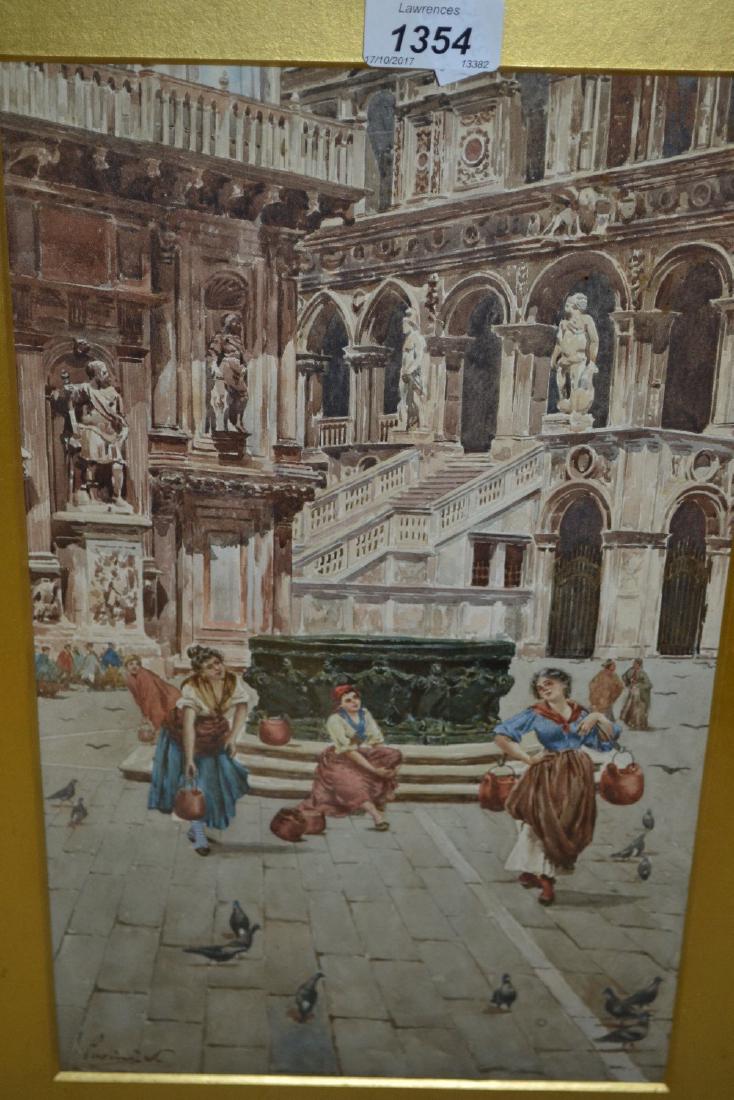 S. Pasini, watercolour, figures and birds at the Grand: S. Pasini, watercolour, figures and birds at the Grand Palace, Venice, signed, housed in a Florentine gilt frame, 14.5ins x 8.5ins