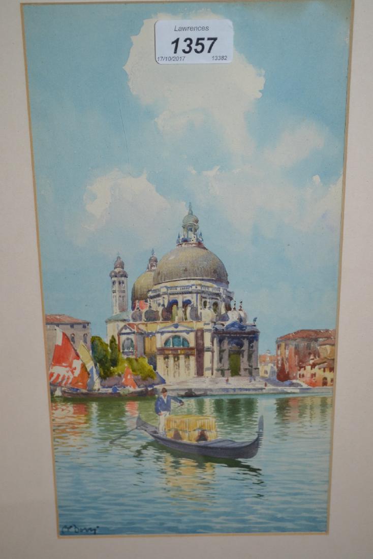 E. Bonis, watercolour, Venetian canal scene with: E. Bonis, watercolour, Venetian canal scene with gondola, 12ins x 6ins, signed, gilt framed