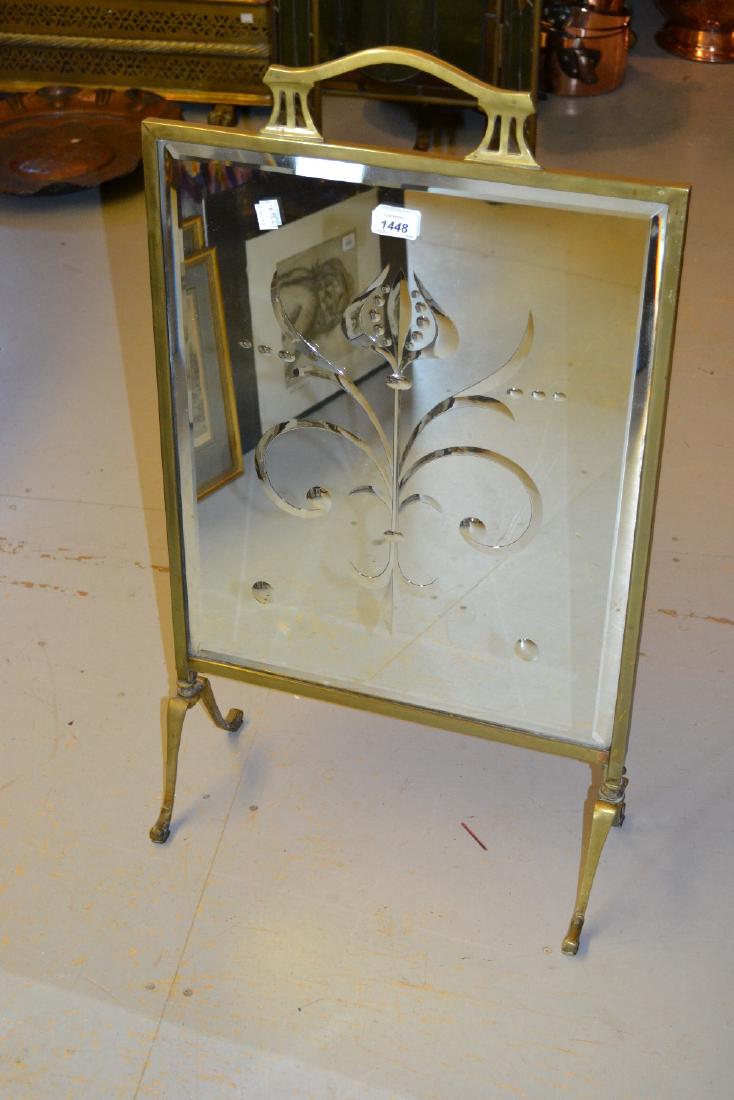 Art Nouveau brass fire screen with an inset bevelled (1 of 1)