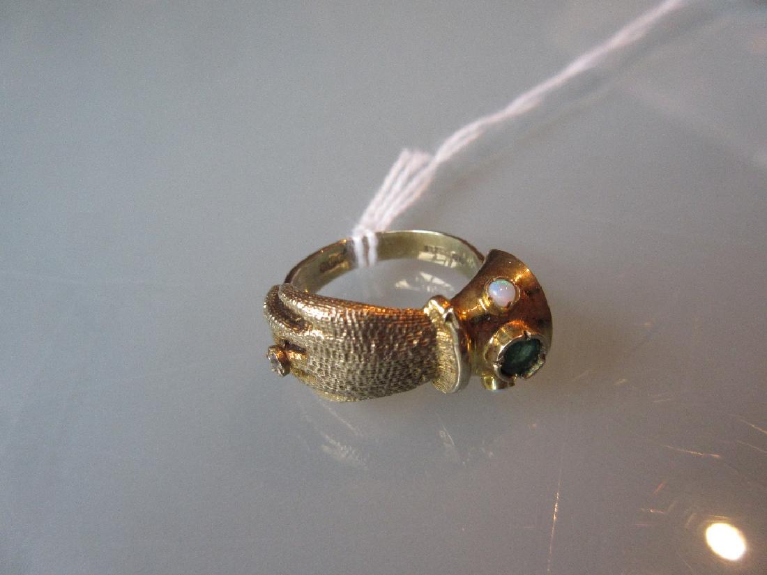 9ct Gold emerald, diamond and opal set ring in the form (1 of 1)