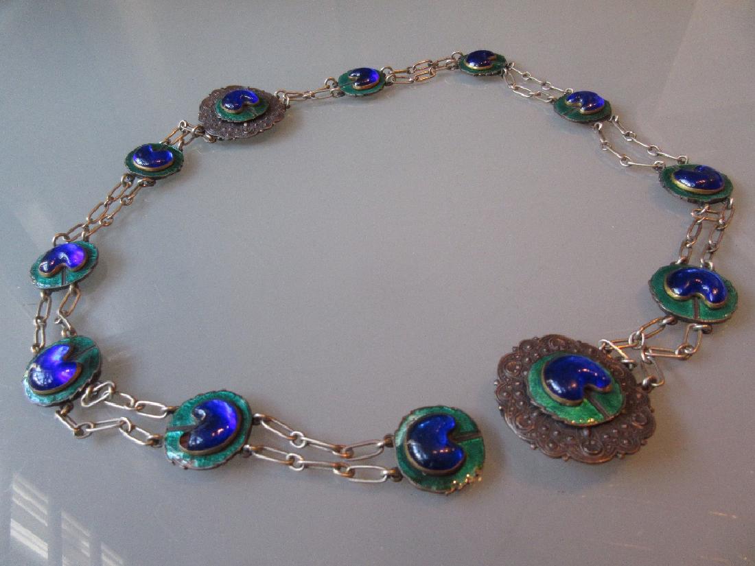 Unusual white metal, turquoise enamel and blue glass (1 of 1)