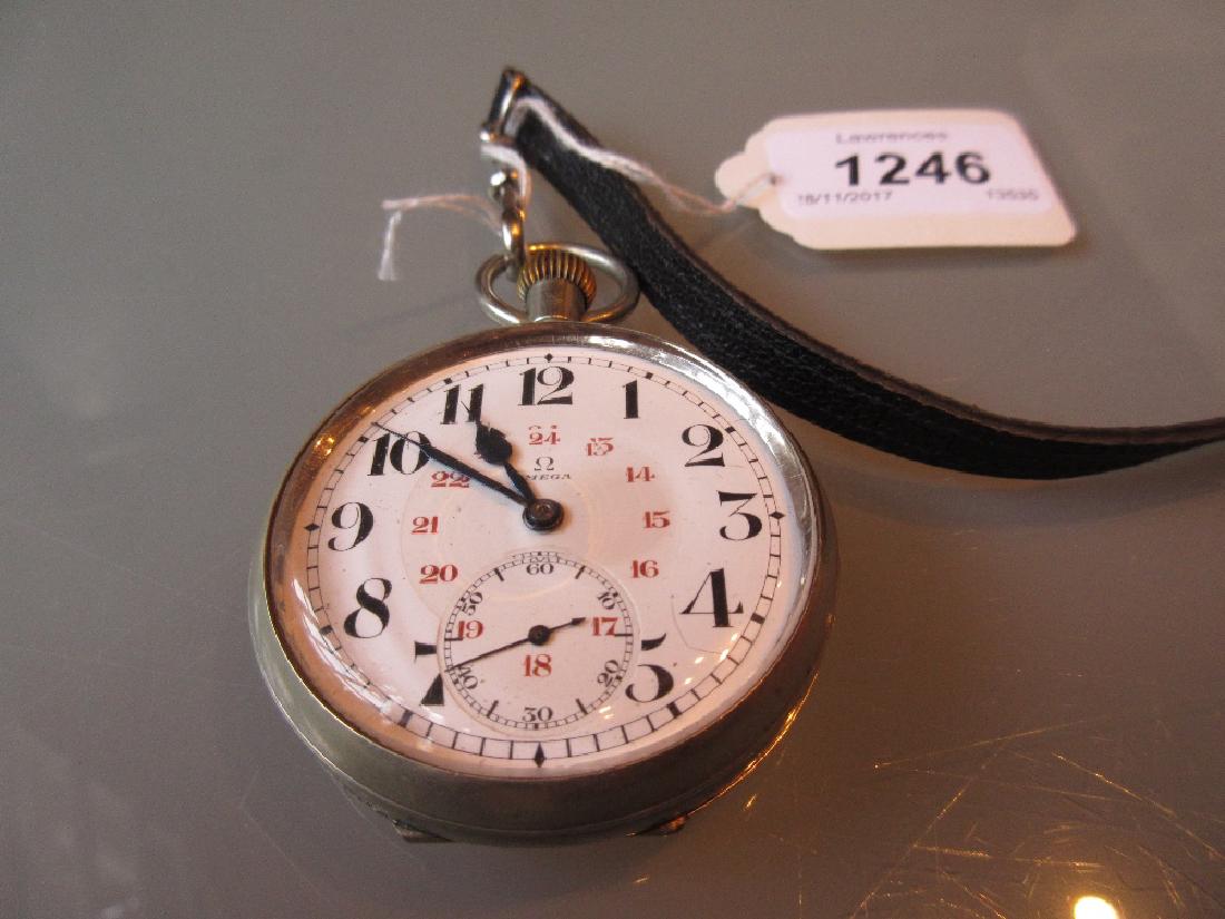 Omega crown wind open face nickel plated pocket watch, (1 of 1)