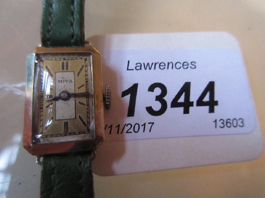 Ladies 18ct White gold wristwatch with green strap (1 of 1)