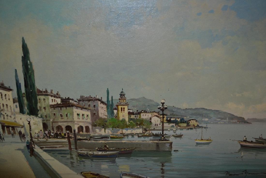 Mariano Moreno, oil on canvas, scene on Lake Como with: Mariano Moreno, oil on canvas, scene on Lake Como with moored boats and fishermen, signed, 23ins x 35ins
