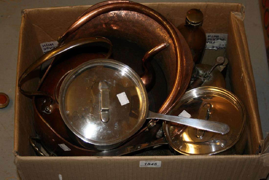 Pair of silver plated saucepans, a large copper kettle, (1 of 1)