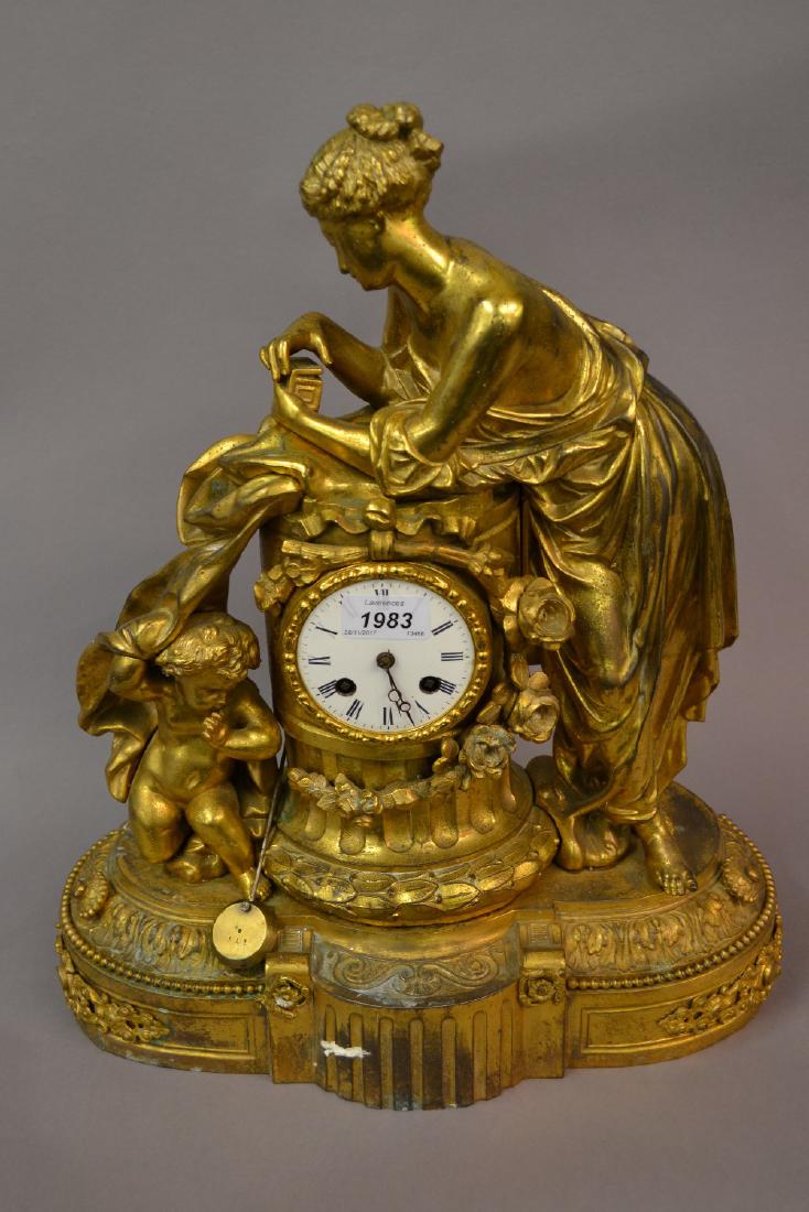 19th Century French gilt metal figural mantel clock, (1 of 1)