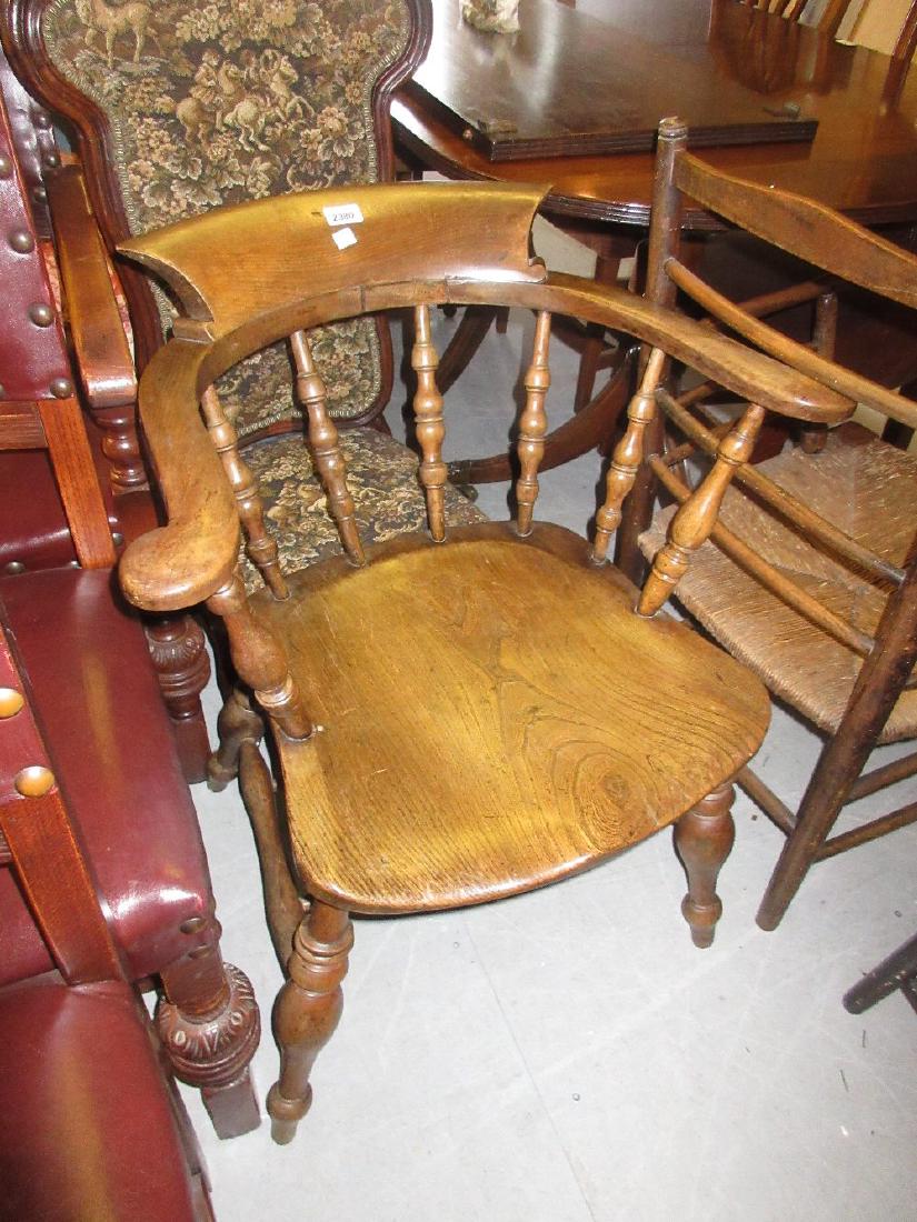 19th Century beech and elm spindle back smokers bow: 19th Century beech and elm spindle back smokers bow chair