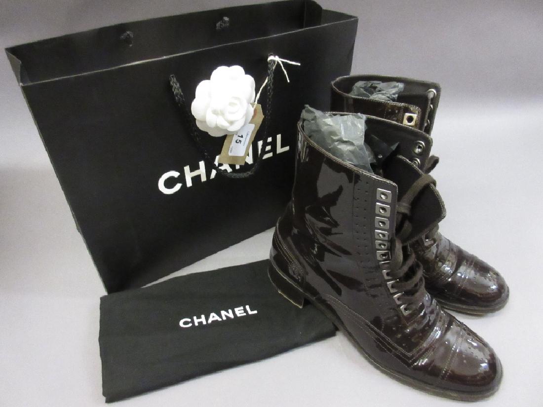 Pair of Chanel brown patent leather lace-up boots, size (1 of 3)