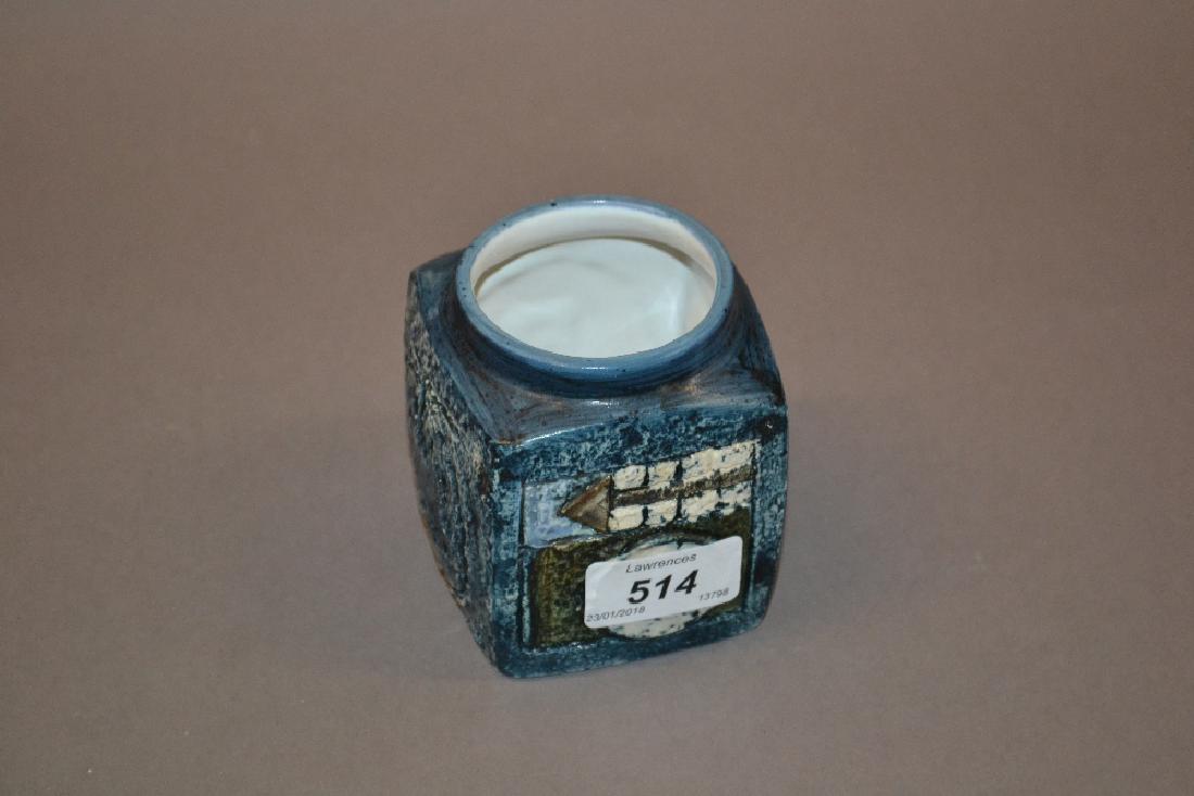 Troika square pottery vase with relief decoration,: Troika square pottery vase with relief decoration, monogrammed T.B. to the base