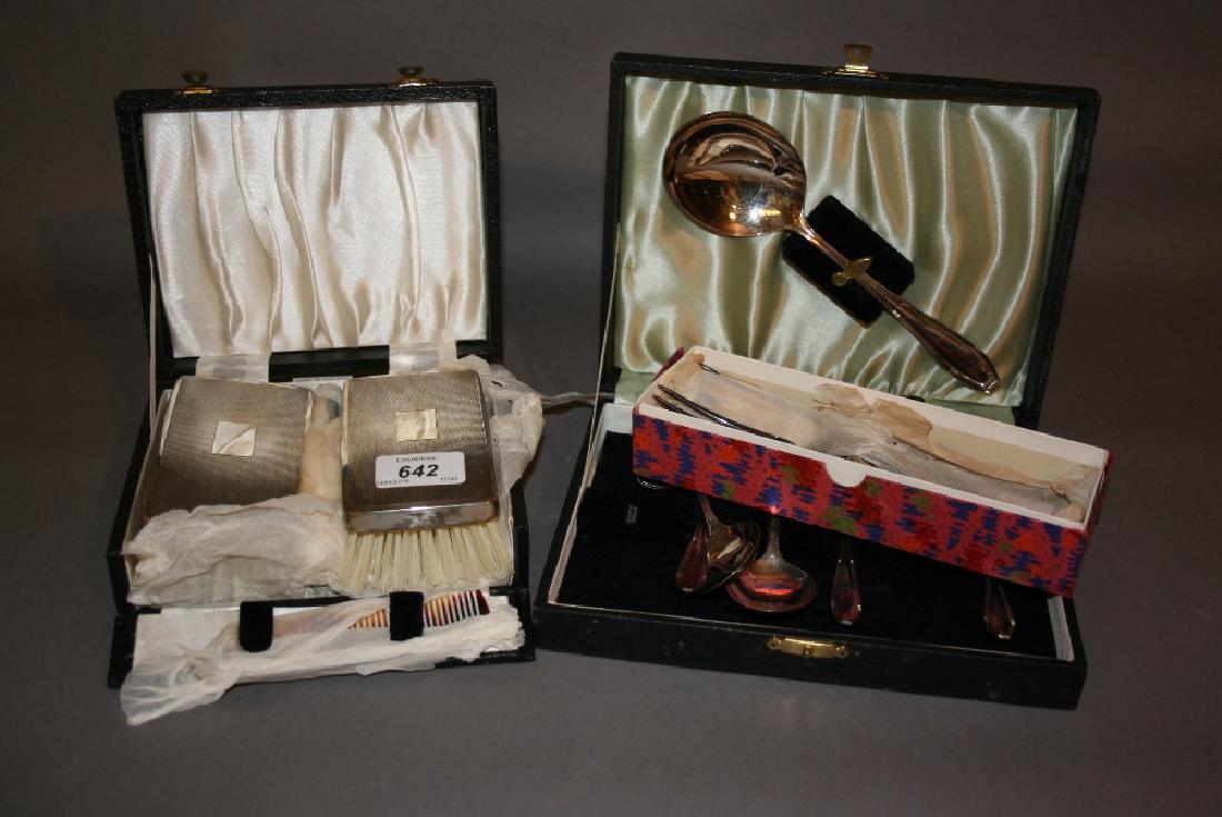 Cased pair of silver backed hair brushes and a small (1 of 1)