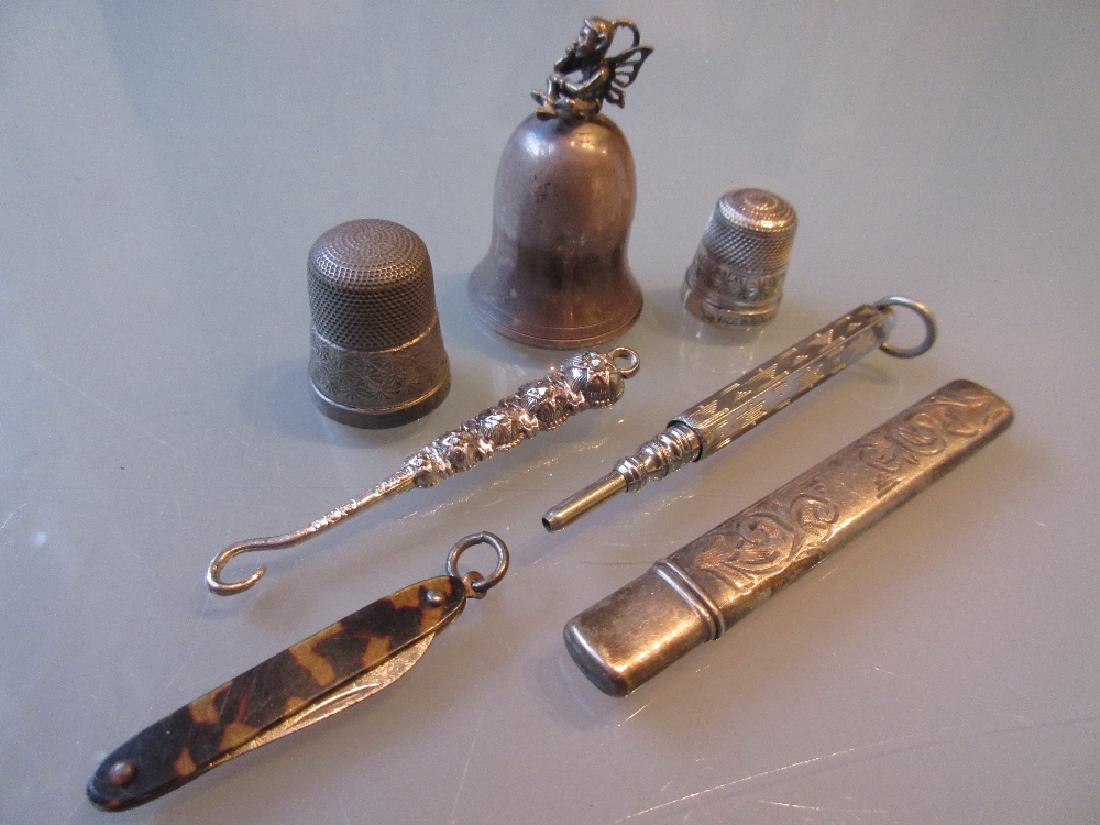 Silver bell form thimble holder with pixie finial, two (1 of 1)