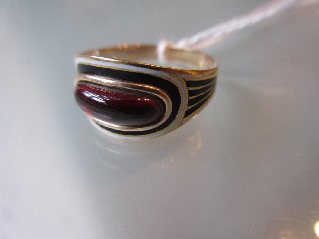 19th Century gold memorial ring set cabochon stone with (1 of 6)
