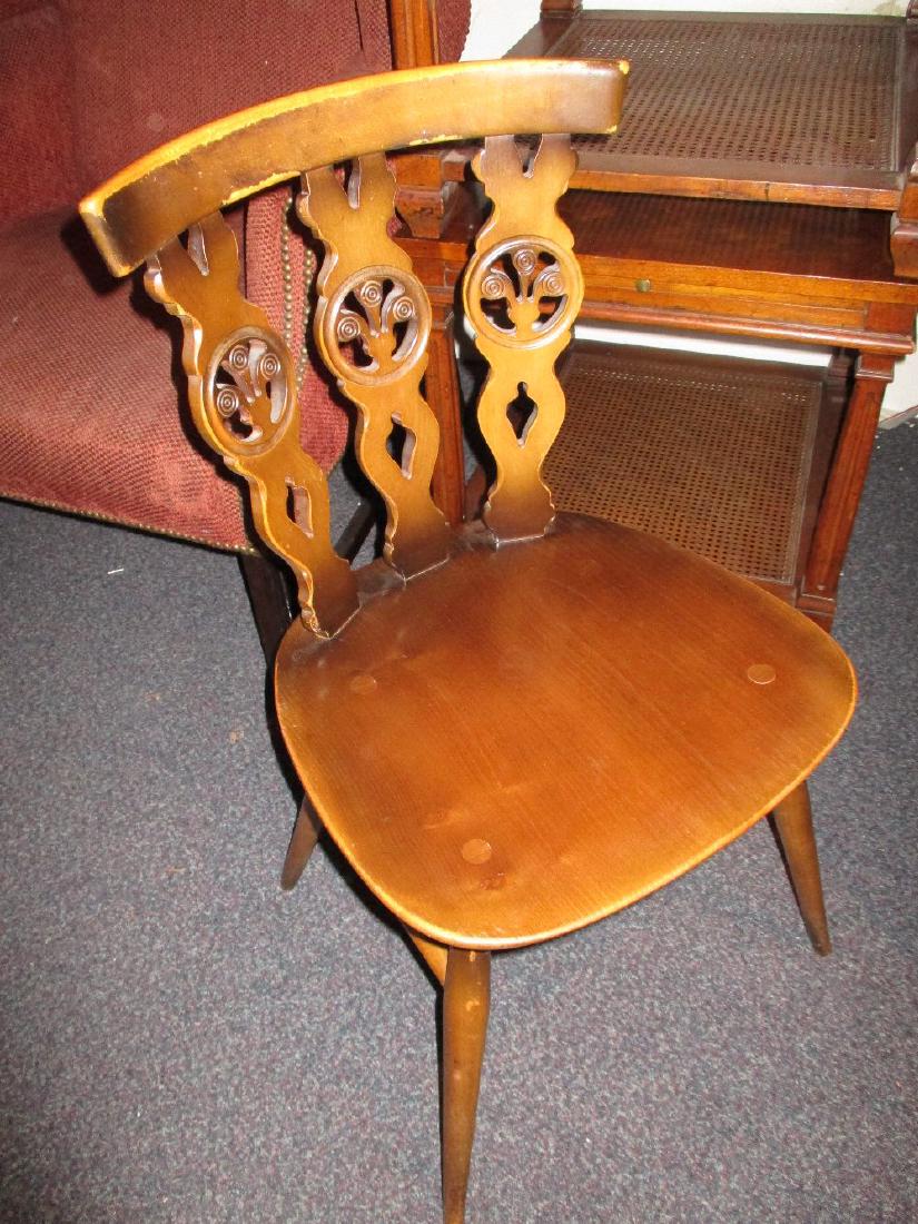 Set of four Ercol dark ash kitchen chairs together with: Set of four Ercol dark ash kitchen chairs together with a similar Ercol coffee table on turned supports