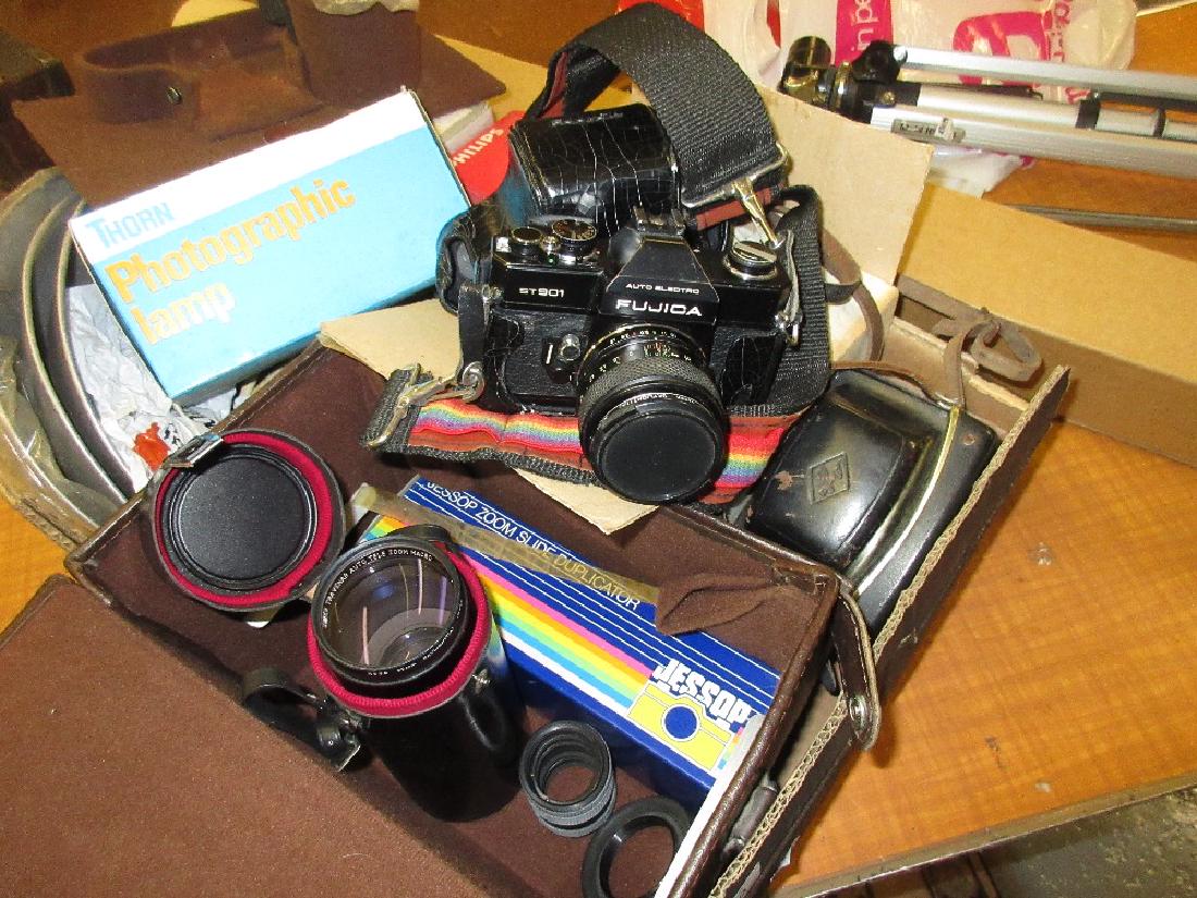 Fujica ST901 camera together with various other: Fujica ST901 camera together with various other cameras, lighting, accessories etc