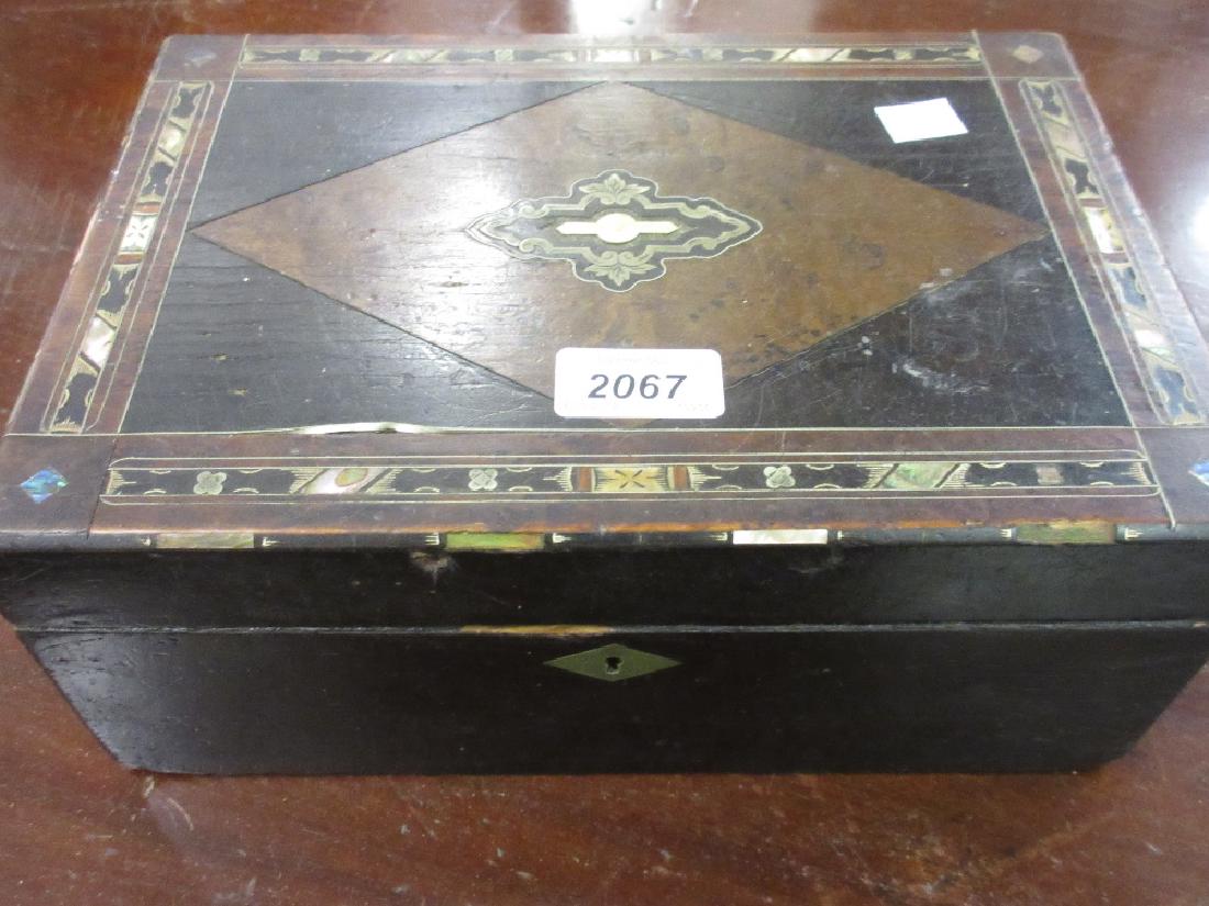 19th Century walnut ebonised and inlaid work box with (1 of 2)