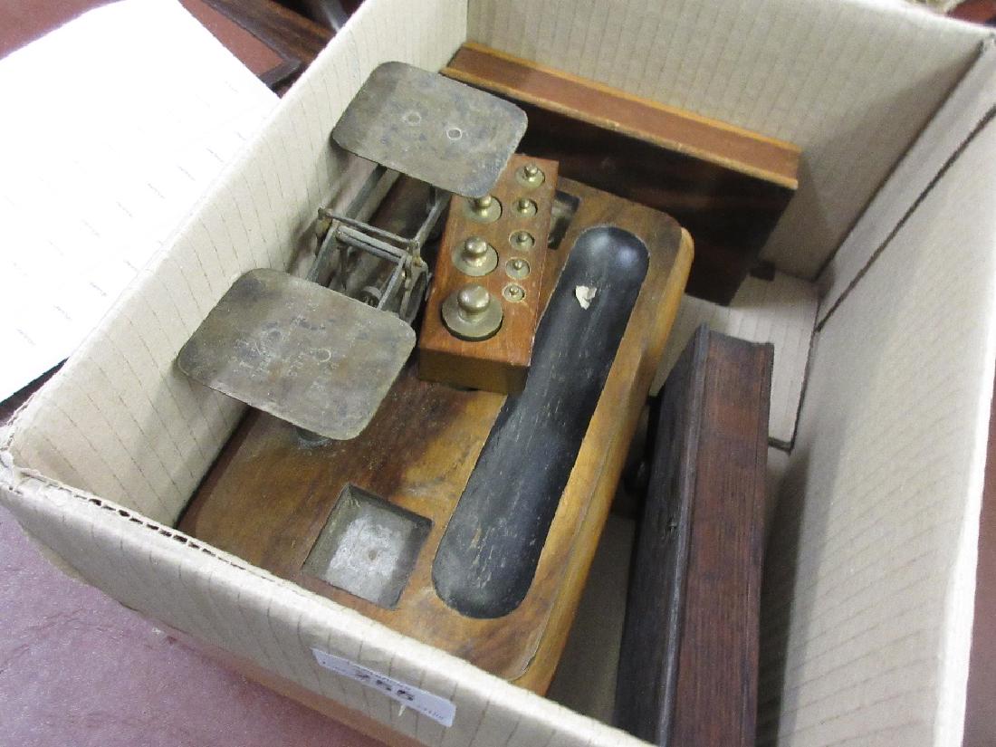 Pair of Victorian postal scales, two sets of apothecary (1 of 1)