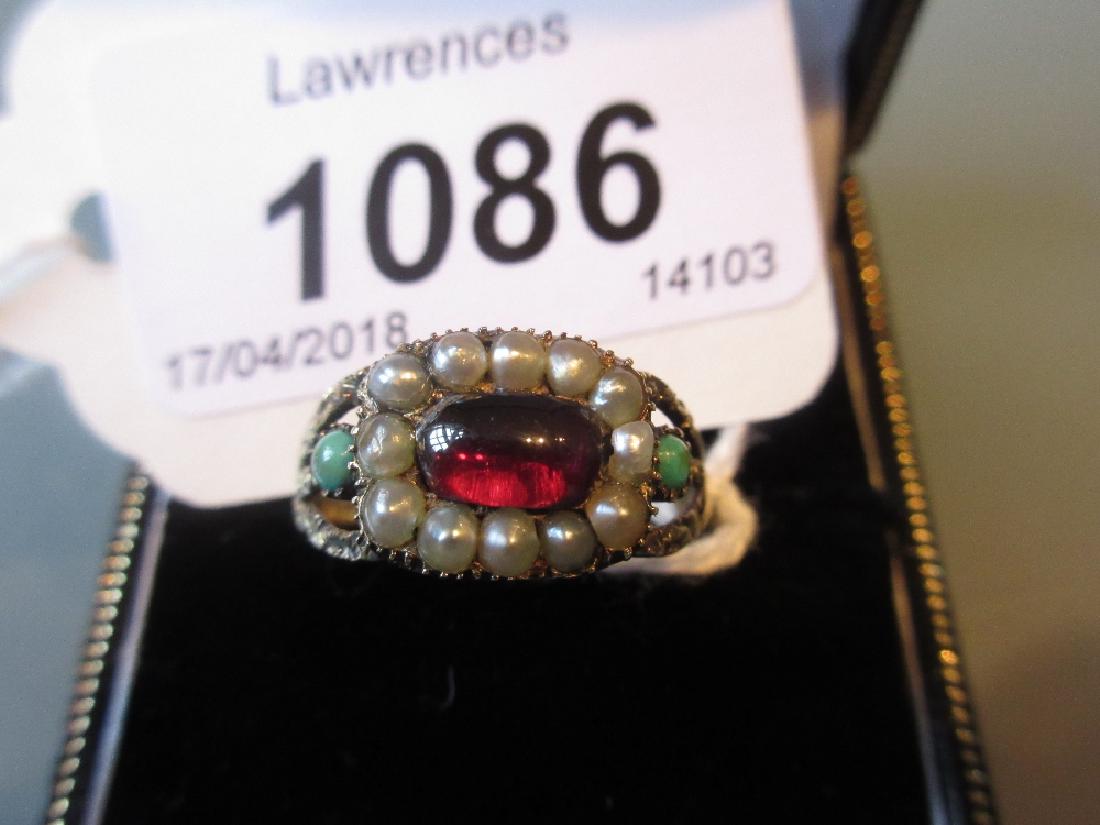 Early 19th Century yellow metal ring set garnet seed (1 of 1)