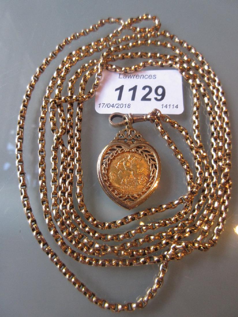 9ct Gold guard chain with clip and attached 9ct gold (1 of 2)