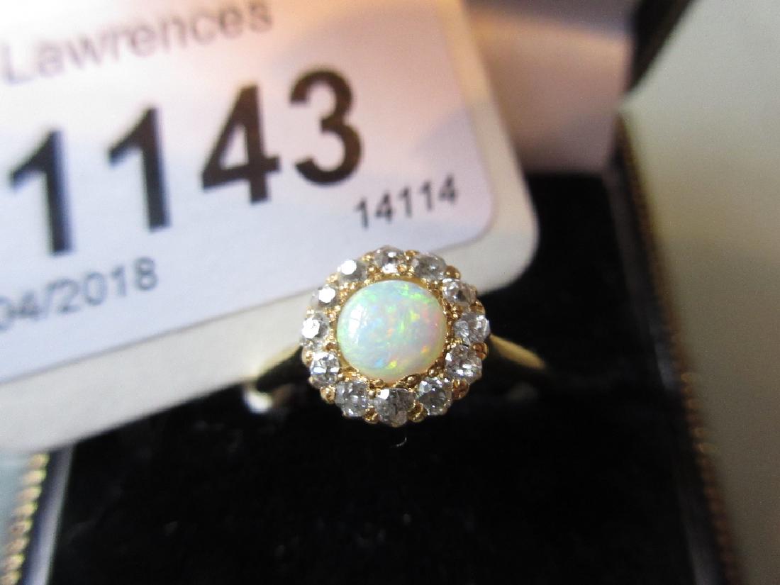 18ct Yellow gold opal and diamond flower head ring (1 of 1)