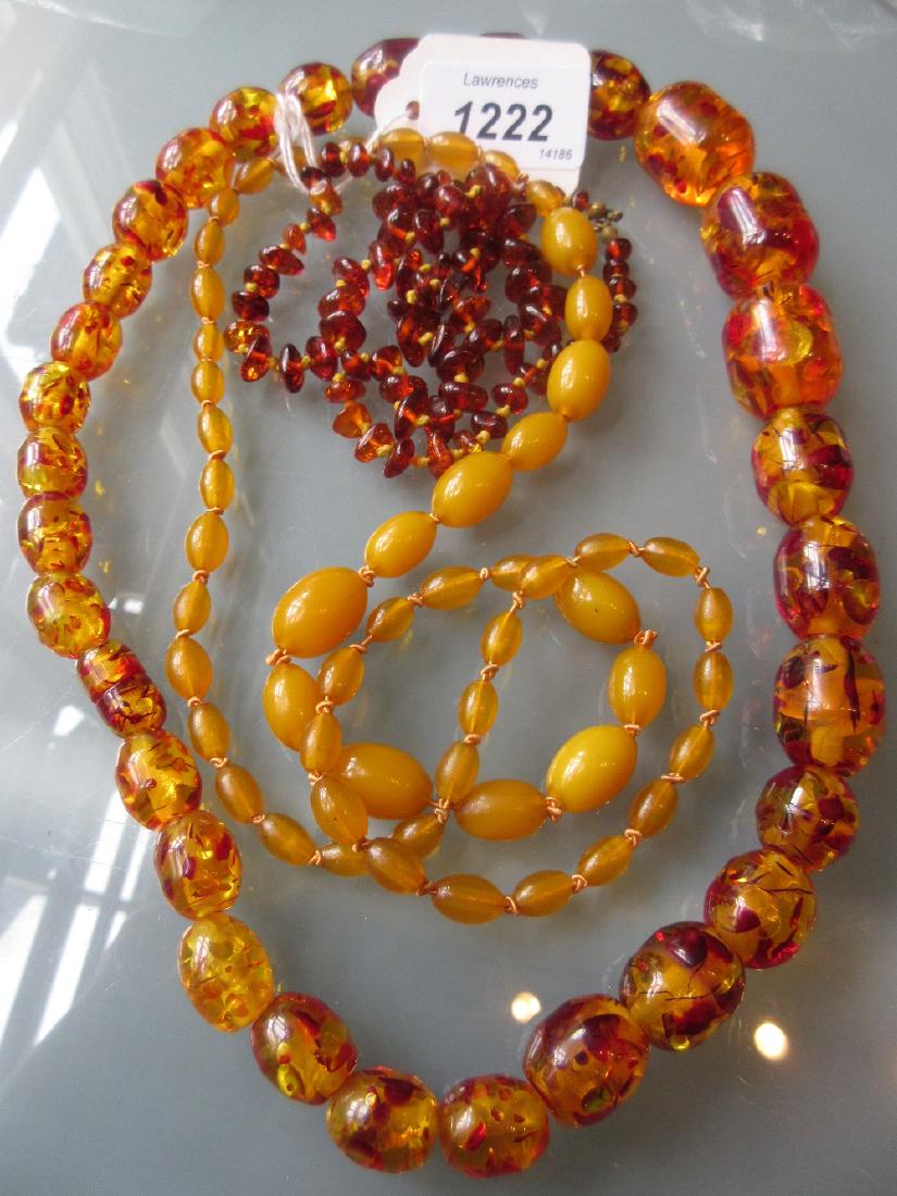 Three amber coloured bead necklaces (1 of 2)