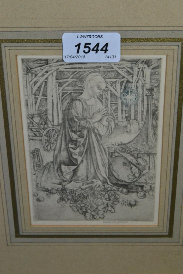 Laurence Josset, artist signed etching, figure at: Laurence Josset, artist signed etching, figure at prayer, framed, together with another etching ' The Empress ', signed by Robert Houston, framed