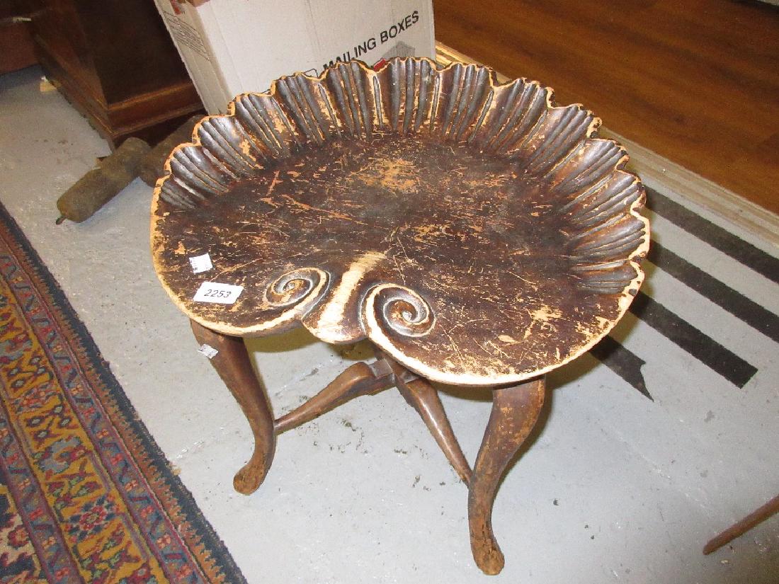 Edwardian stained beechwood stool, the carved shell (1 of 1)