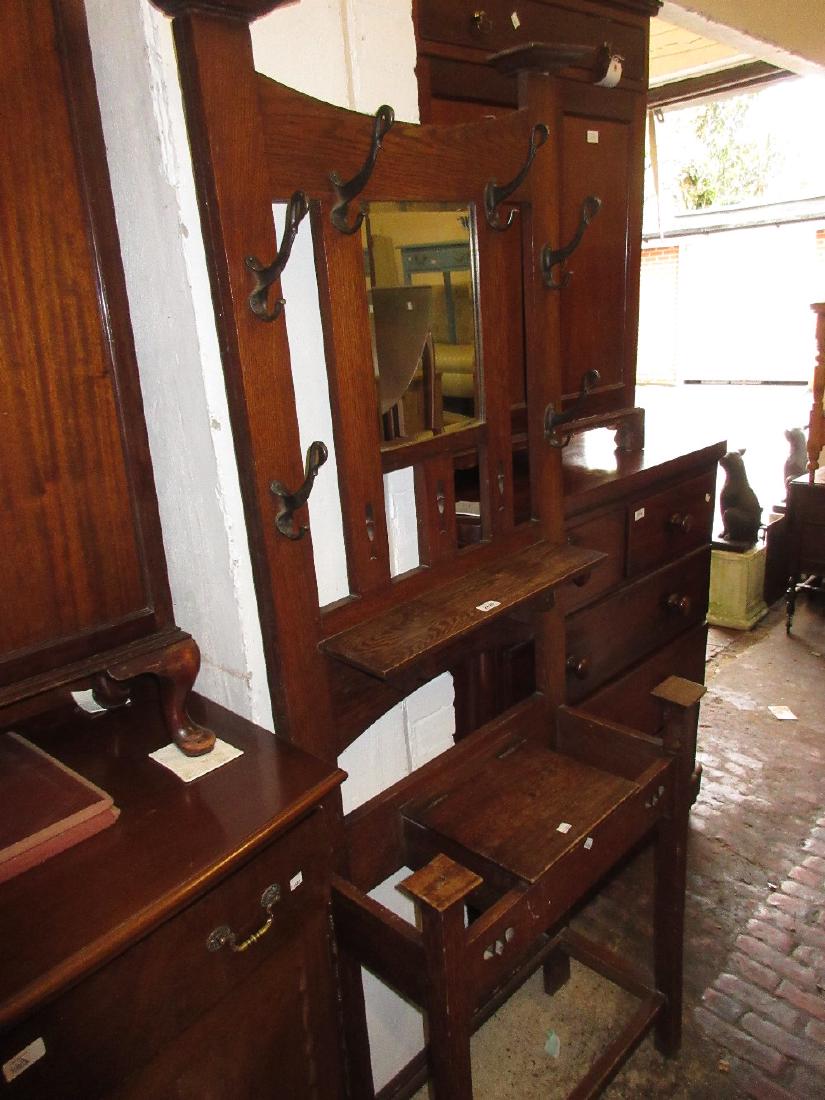 Arts and Crafts oak mirror back hall stand (1 of 1)