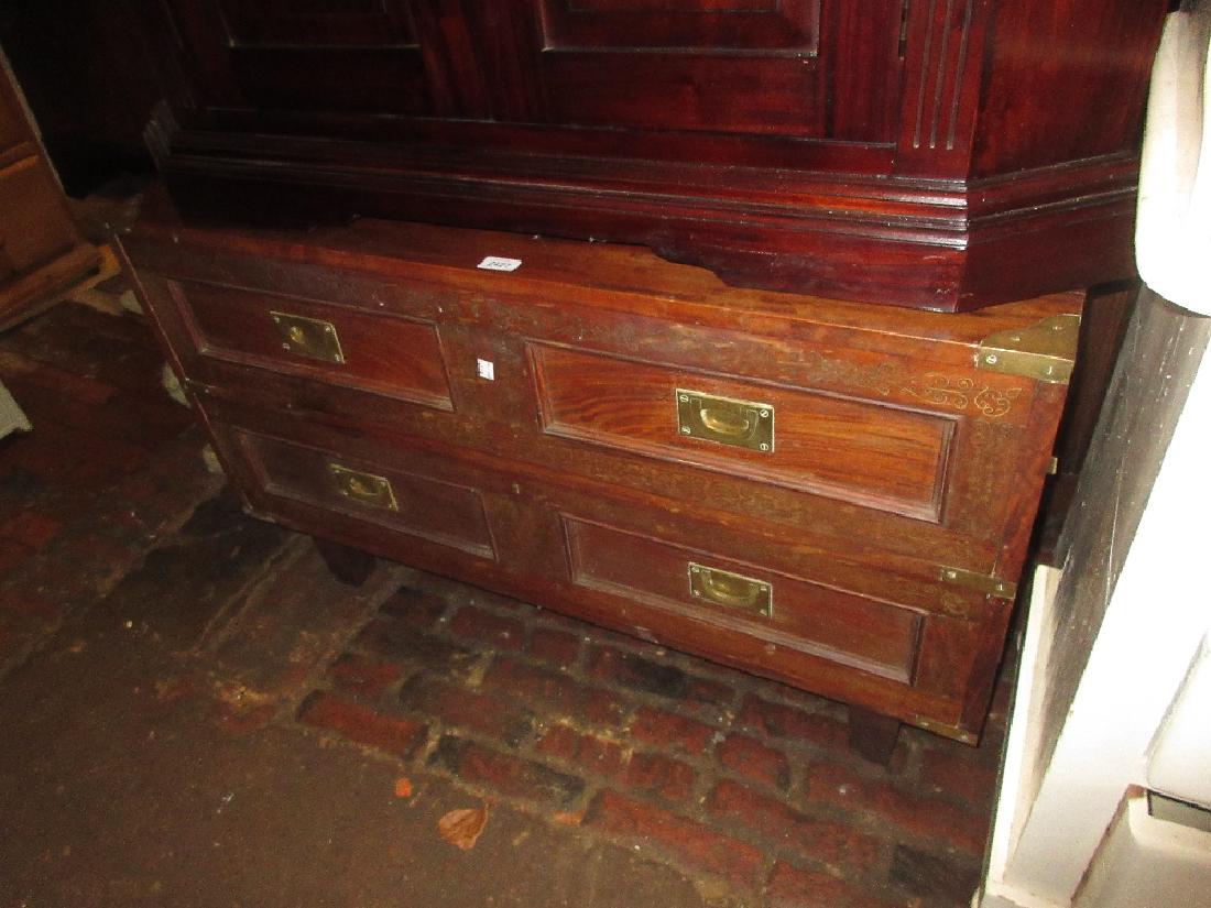 20th Century Indian teak brass inlaid two drawer low (1 of 1)