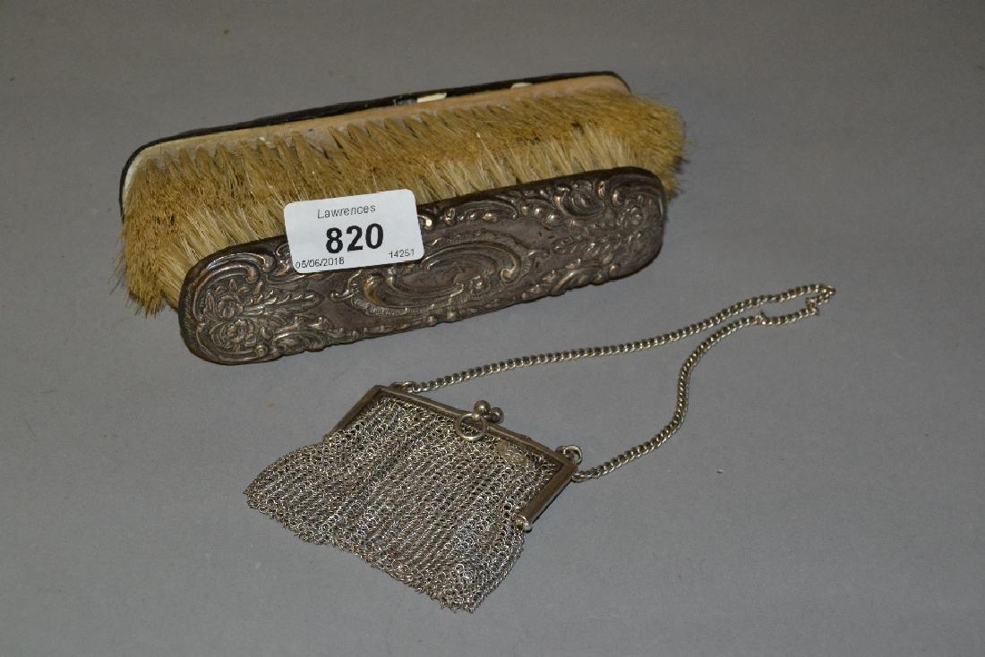 Chain mesh evening purse, two silver backed brushes, (1 of 1)