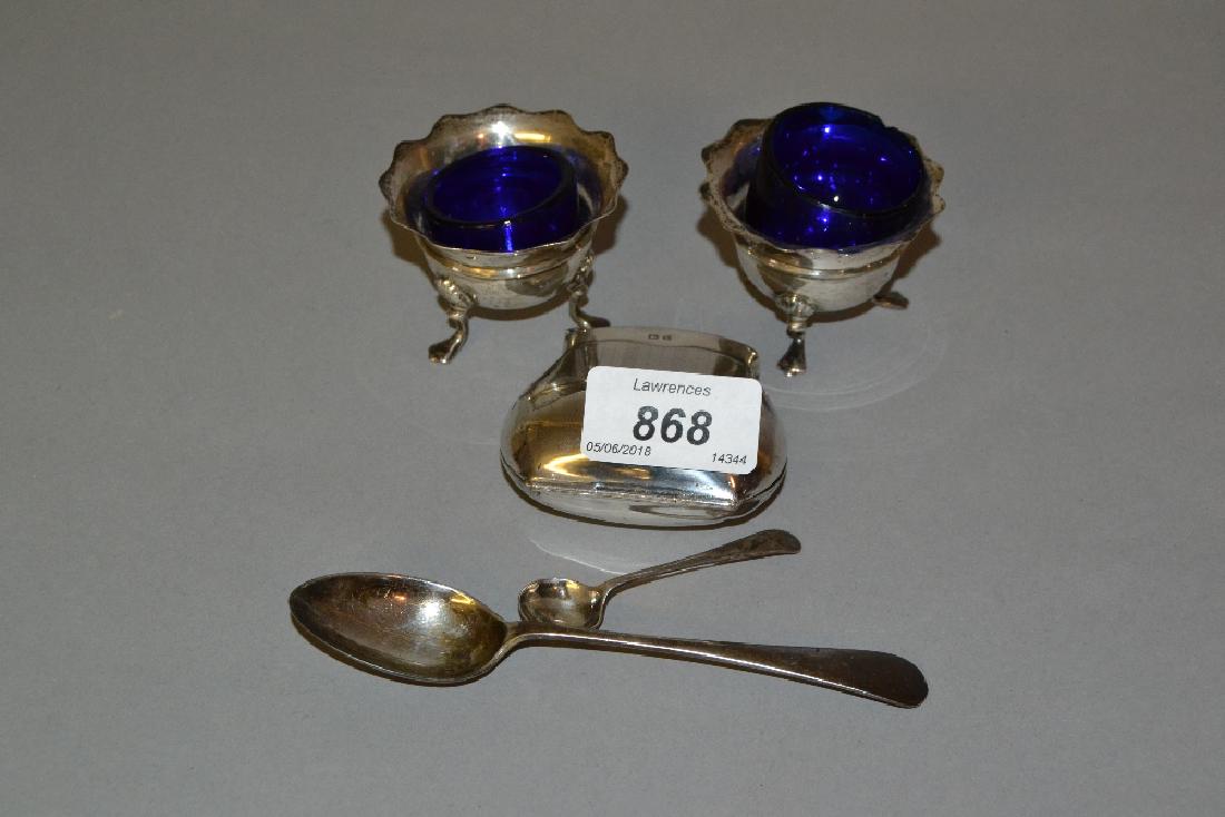Small silver purse, pair of silver salts and two silver (1 of 1)