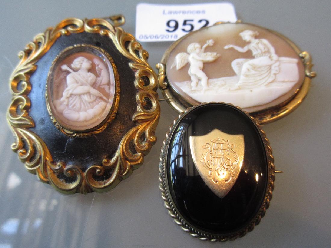 19th Century oval carved shell cameo brooch together (1 of 1)
