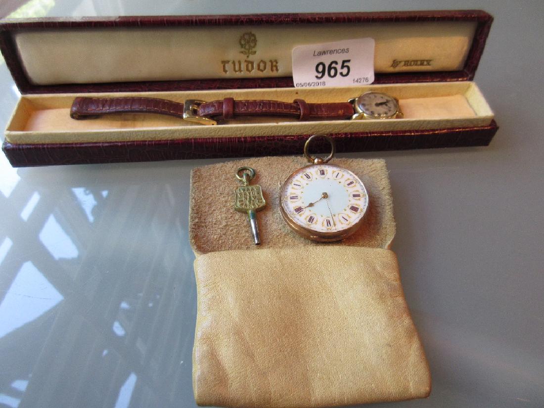 Continental gold open face fob watch with enamel dial (1 of 4)