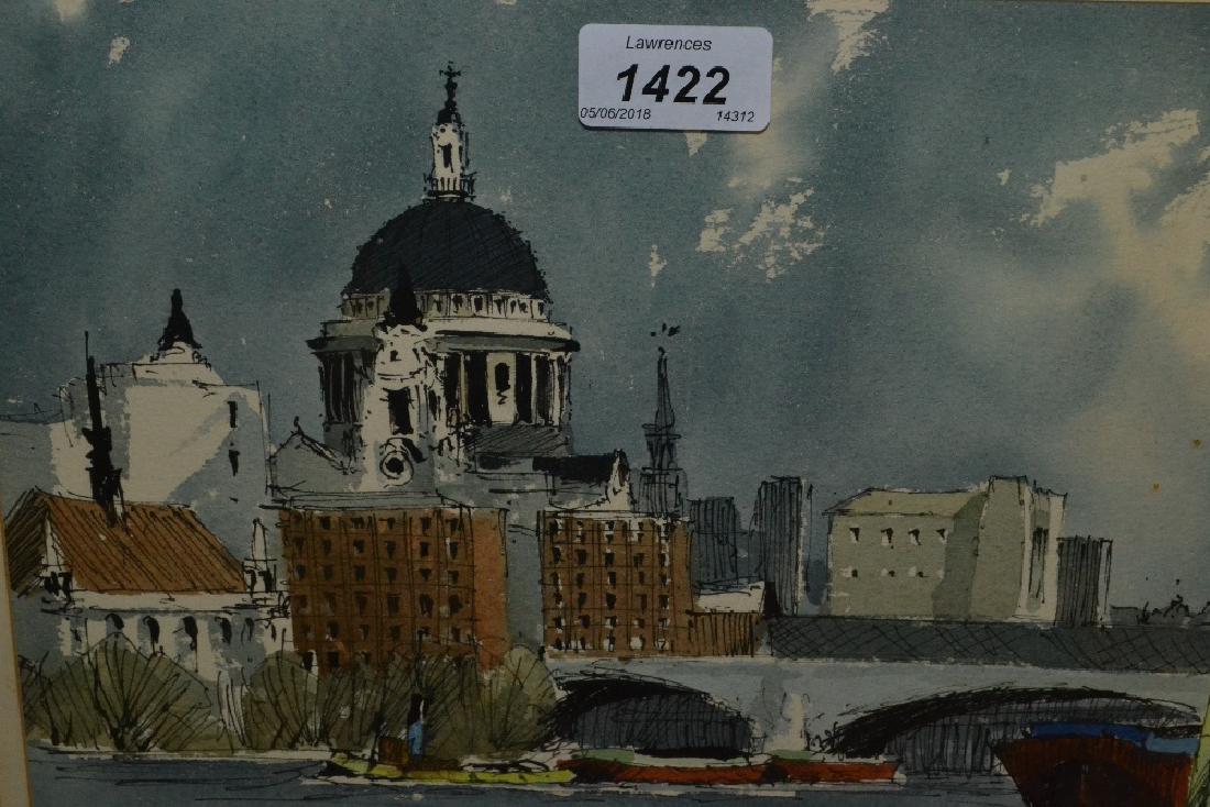 Edward Wesson, pair of watercolours with ink, ': Edward Wesson, pair of watercolours with ink, ' Westminster and Lambeth Bridge ', and ' St. Pauls ', both signed, each 9ins x 12ins, framed