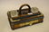 Victorian walnut brass mounted two bottle inkstand
