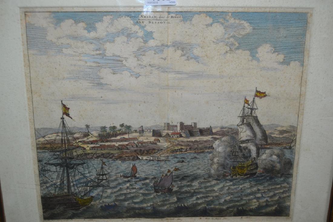 Antique hand coloured engraving, view of Nassau, (1 of 1)