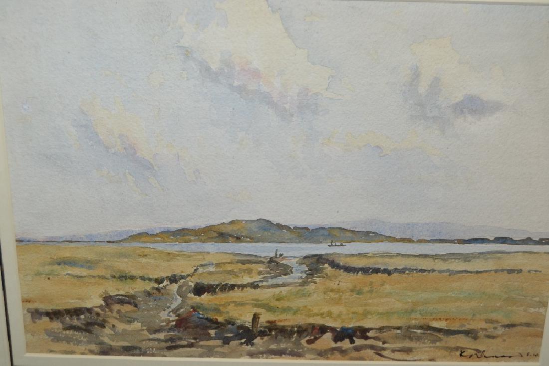 Edward Wesson, watercolour, river estuary with boat,: Edward Wesson, watercolour, river estuary with boat, 9.5ins x 14ins