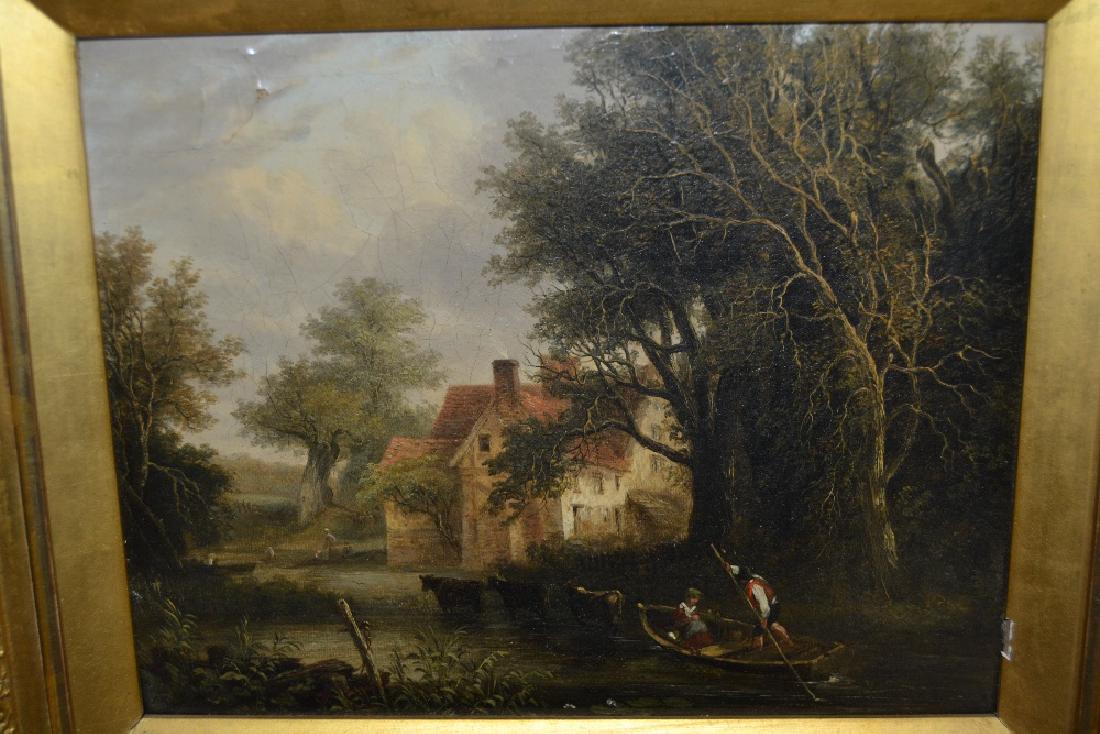 19th Century English school, oil on canvas, inscribed: 19th Century English school, oil on canvas, inscribed on the mount ' John Constable's Valley Farm ', unsigned, 6ins x 7.5ins in a swept gilt frame
