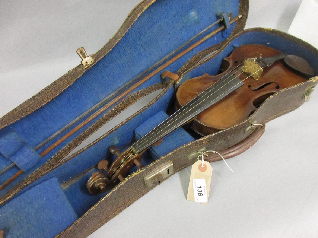 Violin having two piece back in fitted case with bow (1 of 1)
