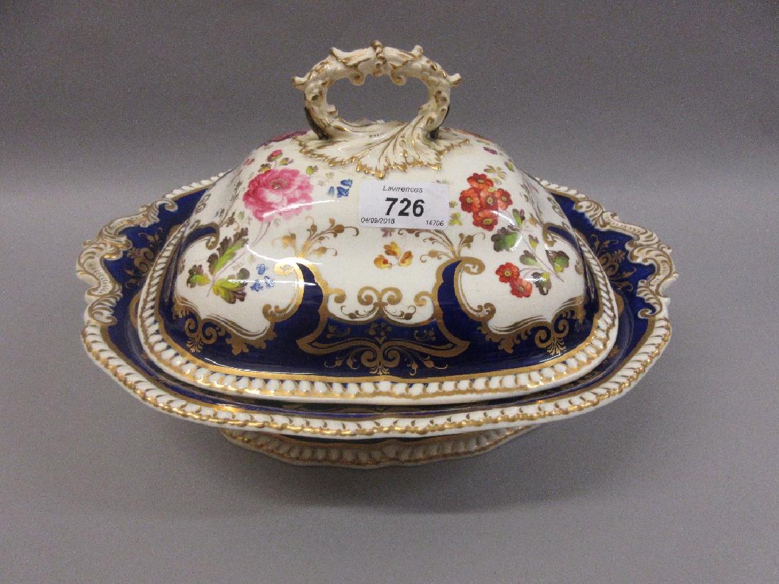 Large 19th Century English porcelain blue, gilt and (1 of 1)