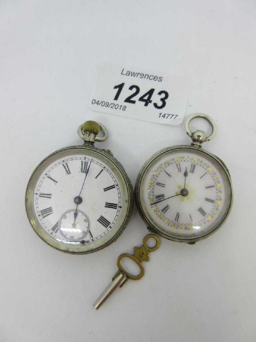Two silver cased fob watches having floral engraved (1 of 1)