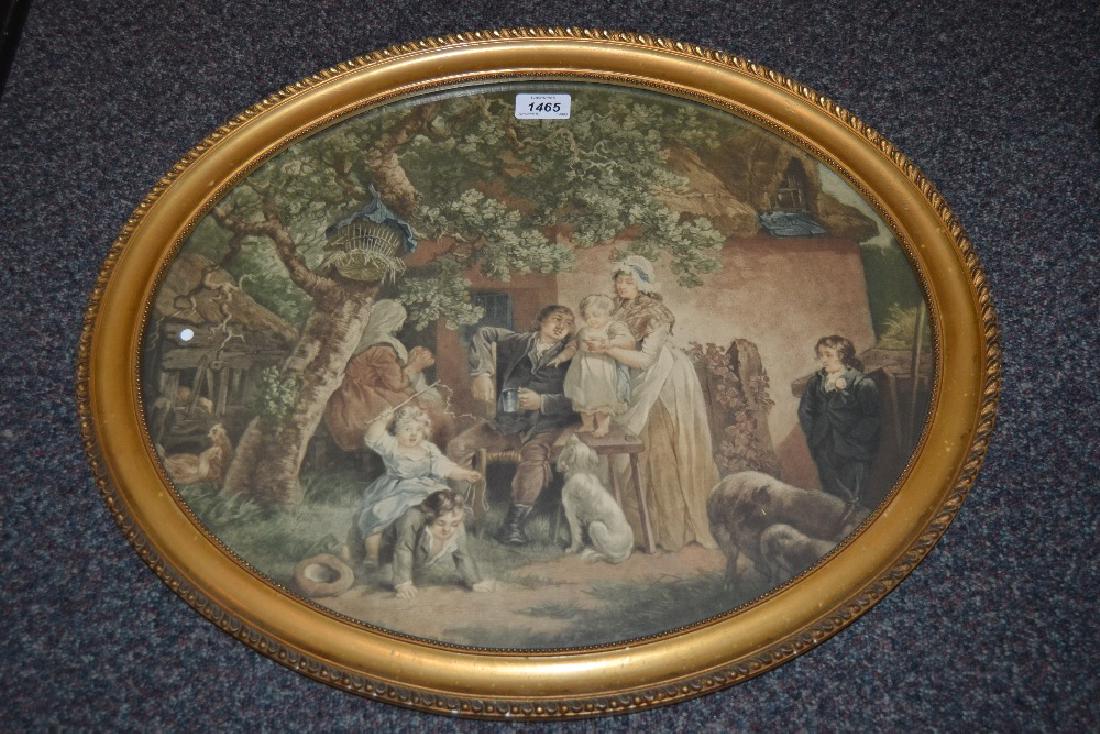 Set of six oval gilt framed coloured prints after (1 of 1)