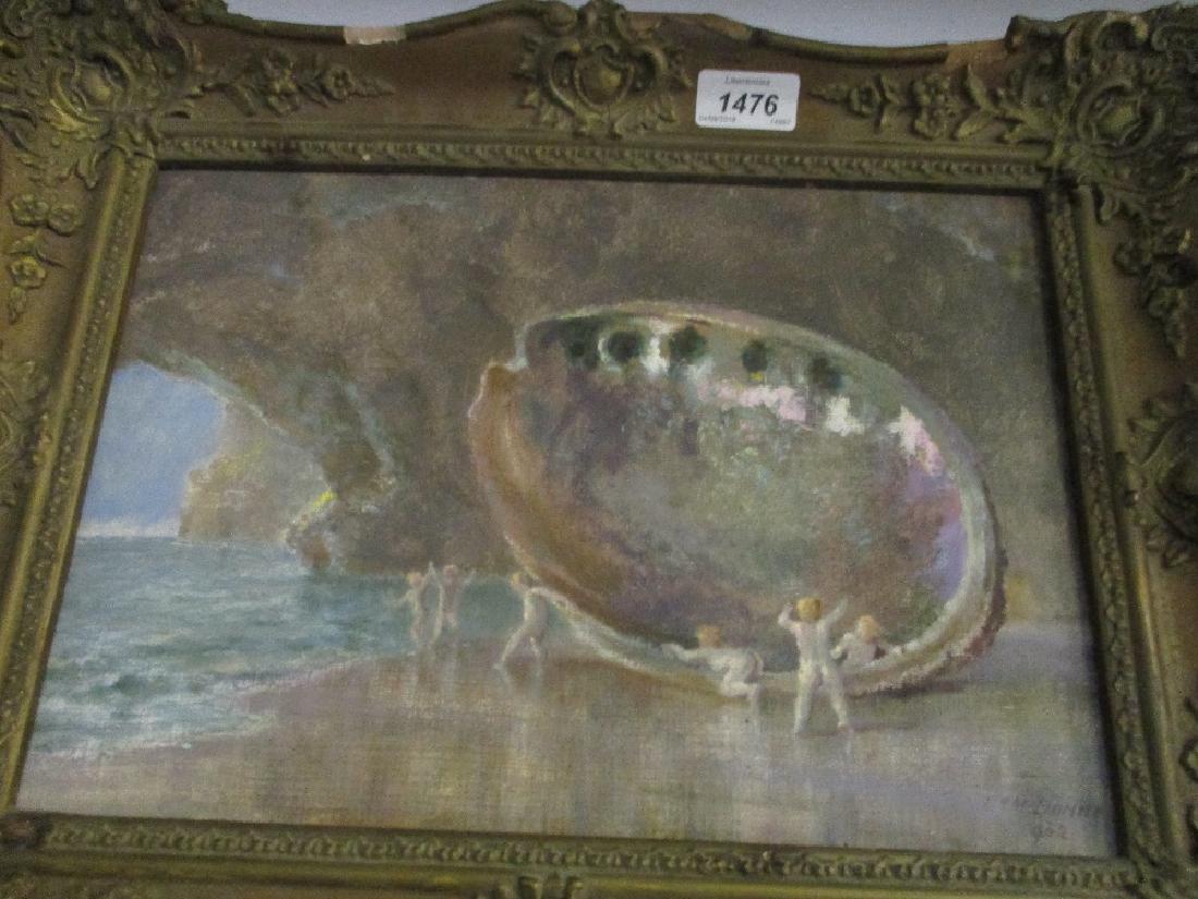 Benjamin J. M. Donne, signed oil, putti with a giant (1 of 1)