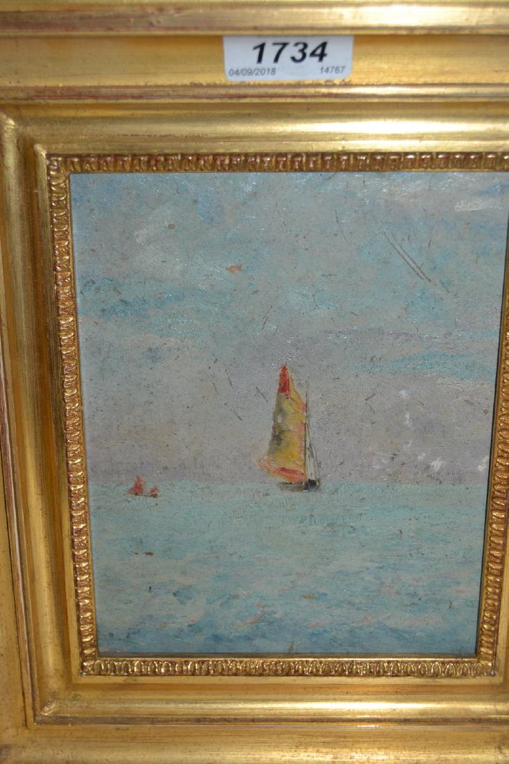 Small oil on panel, yacht under sail, 7ins x 5.5ins, (1 of 1)