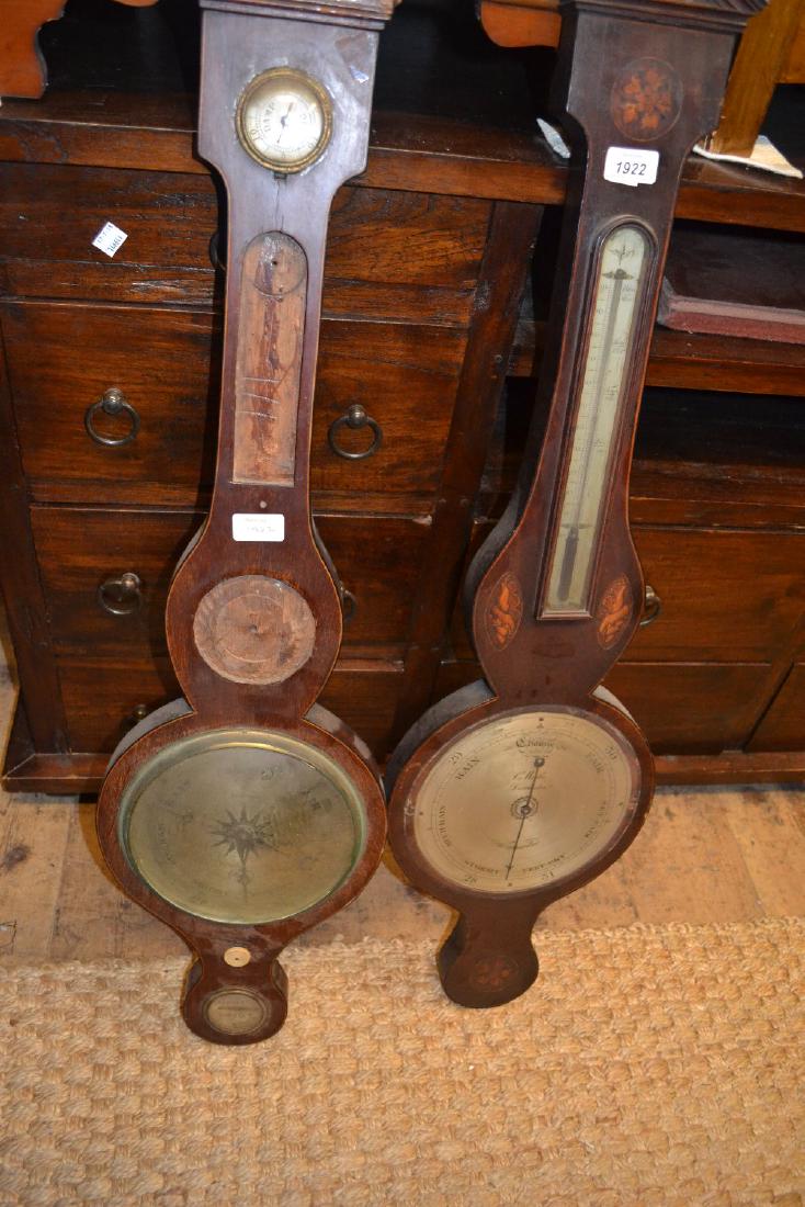 Two George III mahogany wheel barometers (at fault), (1 of 1)