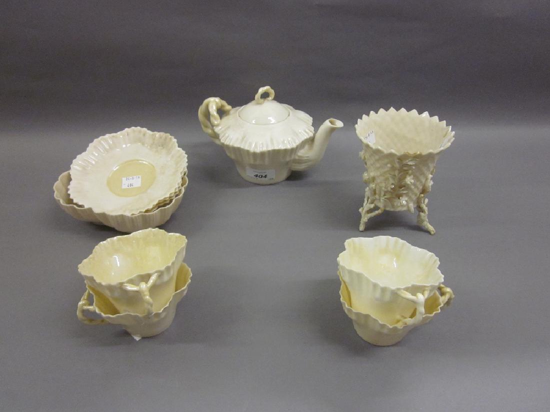 Belleek plain white glazed teapot (black mark) together (1 of 1)