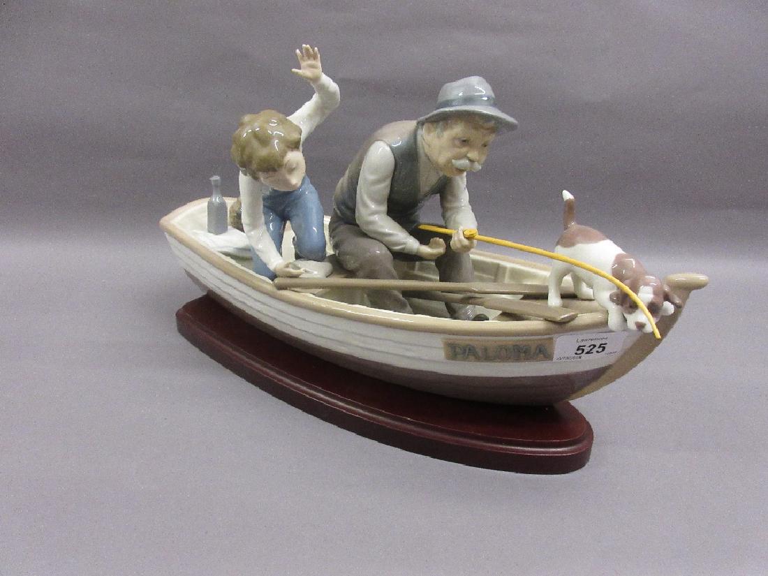 Large Lladro group, figure fishing from an open boat (1 of 1)