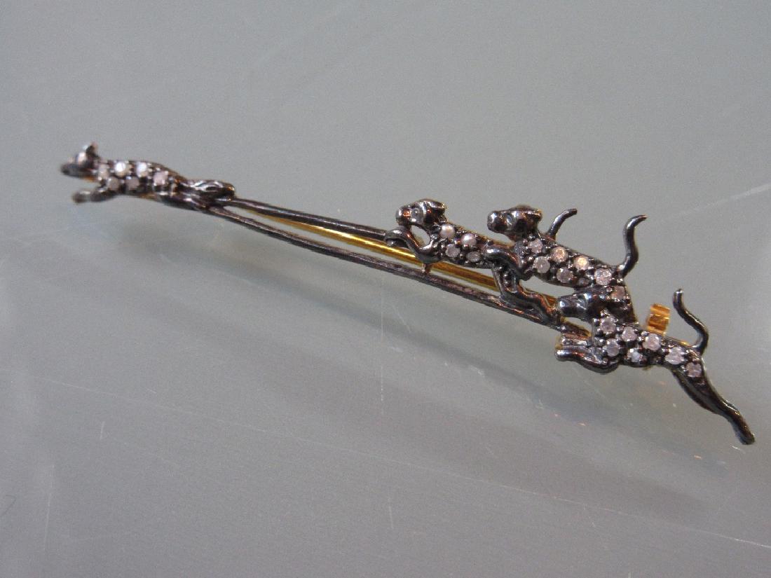 Fox and hounds diamond set bar brooch: Fox and hounds diamond set bar brooch