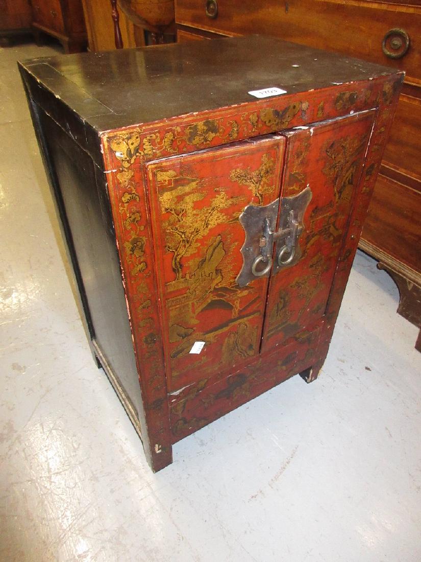 Small 20th Century Chinese red chinoiserie lacquer two (1 of 1)