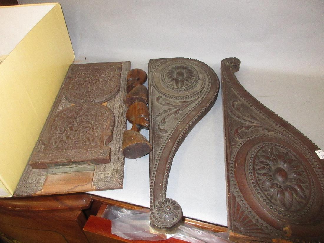 Indian carved hardwood folding bookrack and two carved (1 of 1)